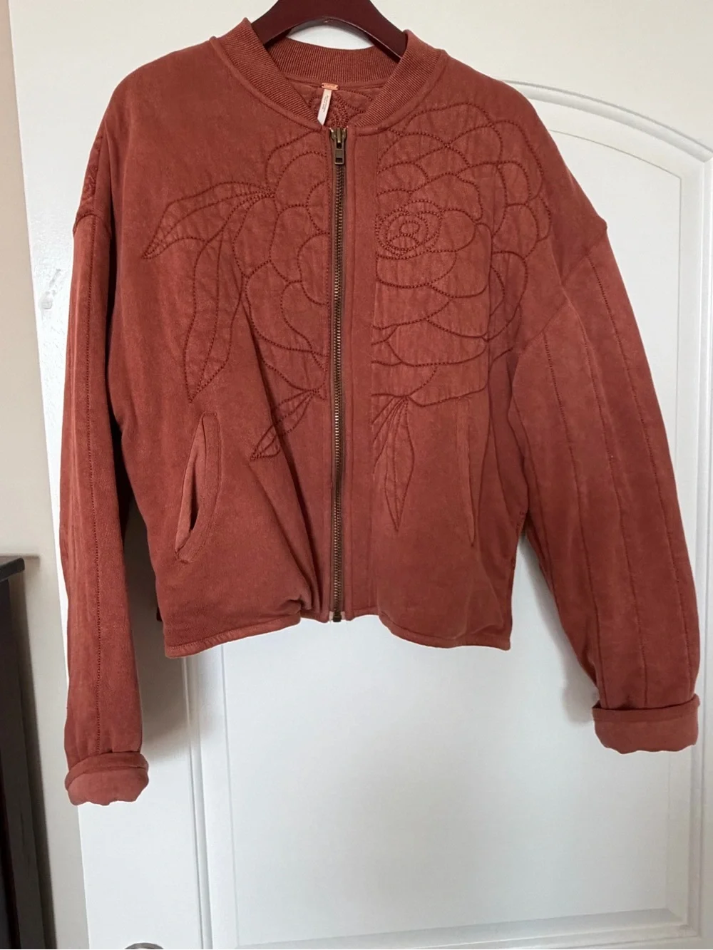 NWOT Free People Rose Zip Up Sweatshirt in Cinnamon Stick